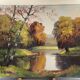 Oil on canvas, "Autumn lake landscape", Signed H. Michel