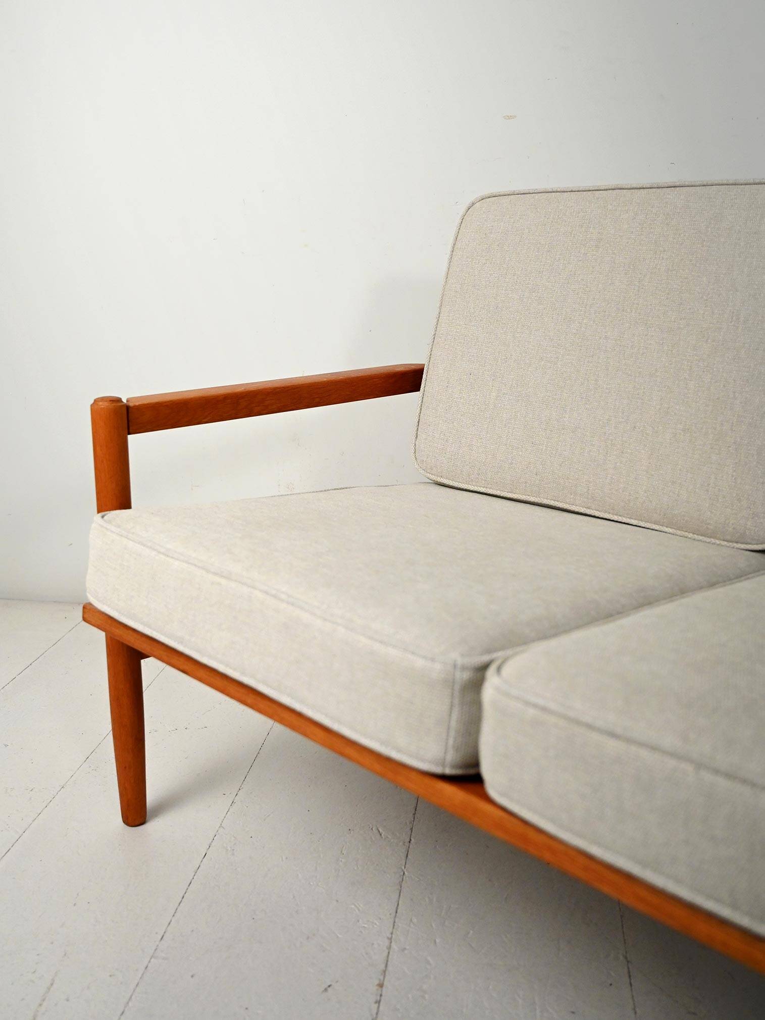 Scandinavian solid oak three-seater sofa, 1950s/60s
