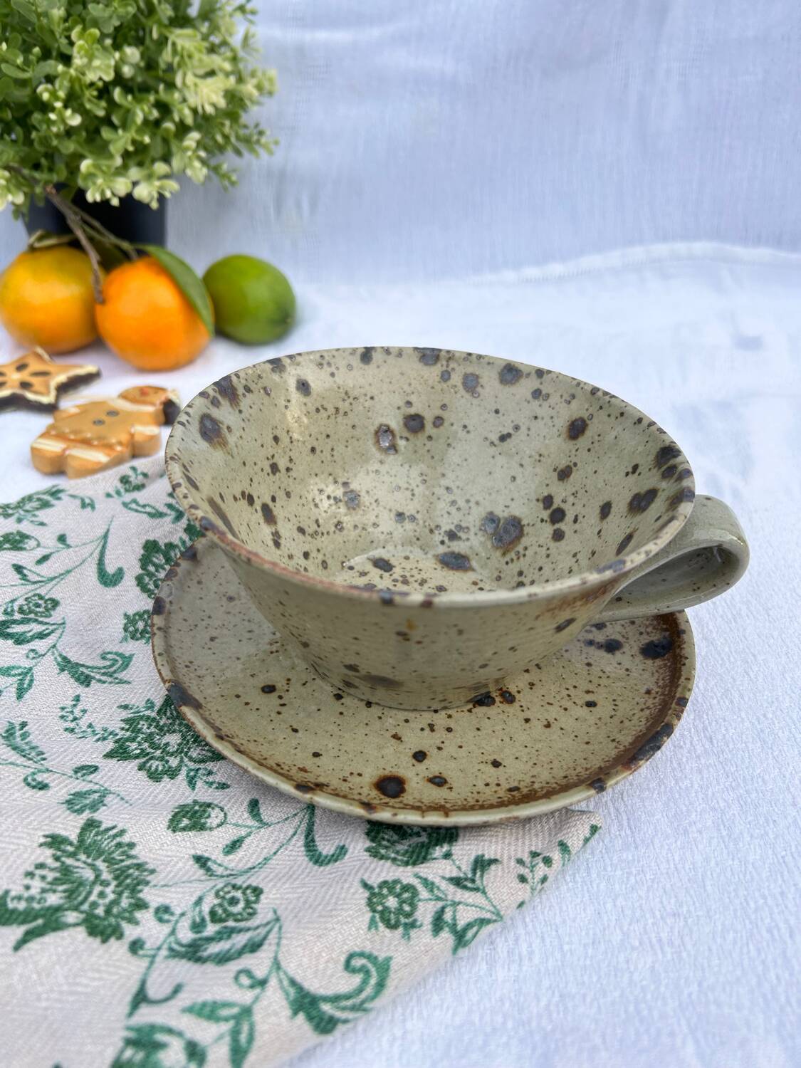Pyrite stoneware cup and saucer set