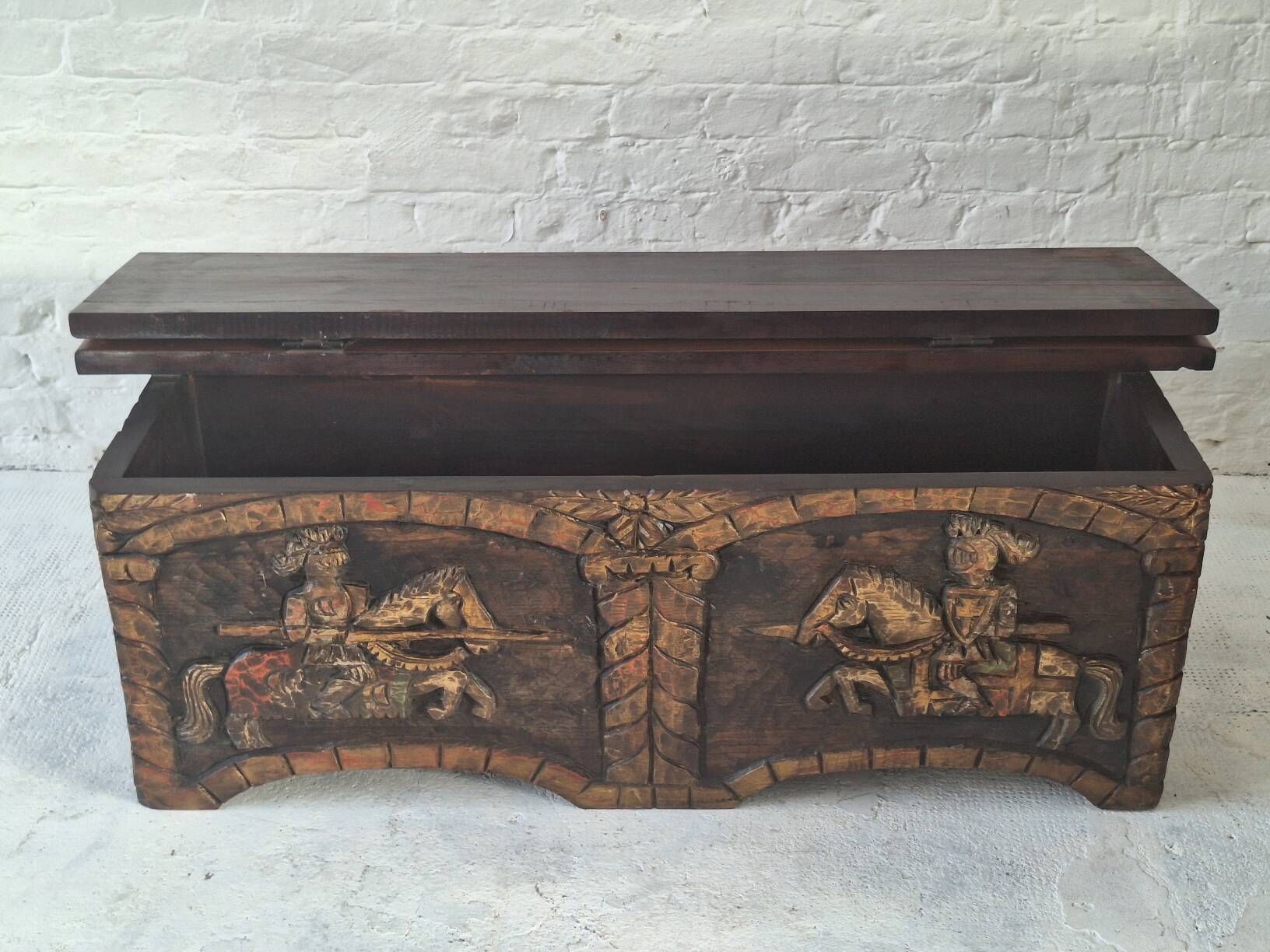 Artes de México Spanish colonial wood and iron carved painted coffer, 1940s