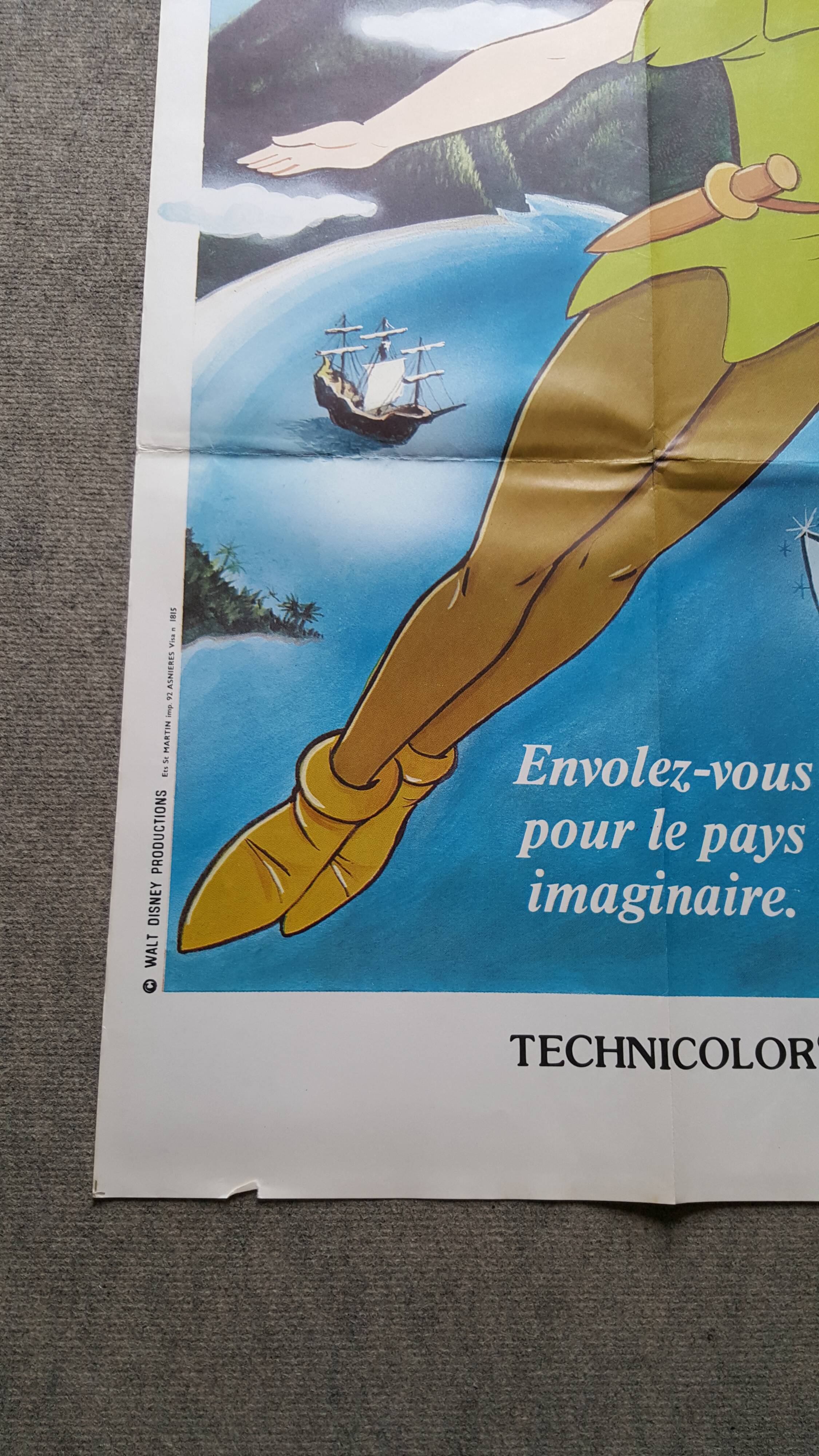 Affiche cinéma originale Walt Disney 1974 Peter Pan 60X160cm