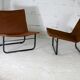 Paire de chauffeuses Kebe Danemark circa 1975 acier et toile "chocolat"