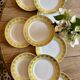 Set of 10 vintage white, yellow and gold dinner plates