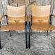 Pair of Vintage RONÉO Armchairs with Black Metal Legs + Curved Wooden Shell