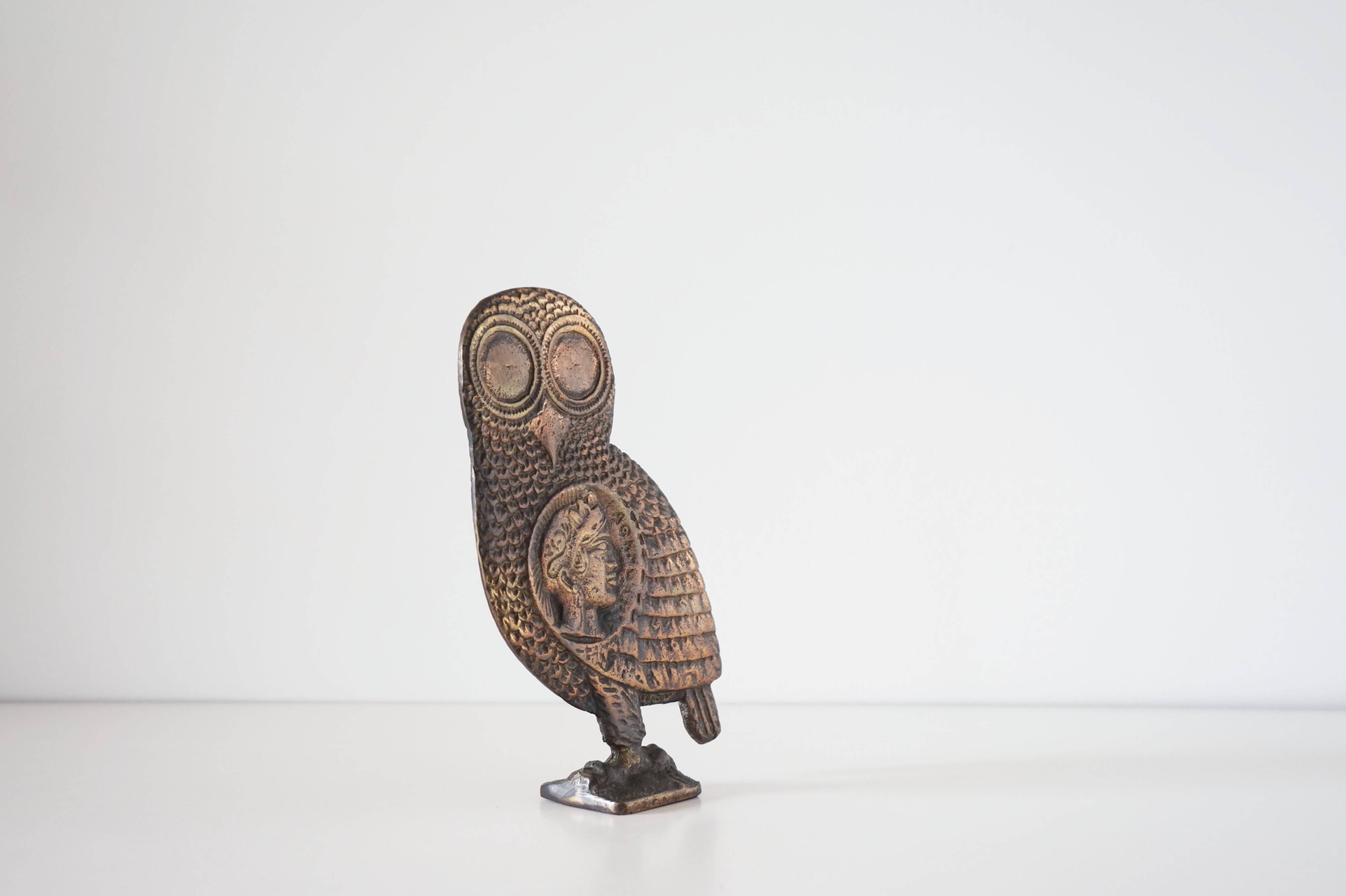 Owl sculpture in gilded brass bronze