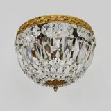 Old crown ceiling light with 3 lights, half basket with glass pendants.