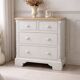 English commode of beautiful craftsmanship enhanced in pearl grey.