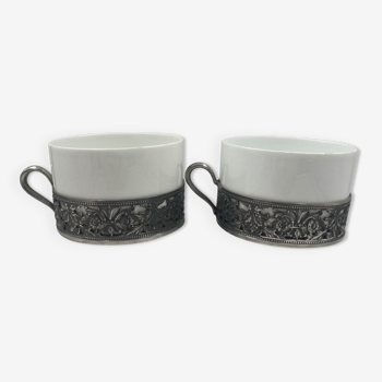 Limoges porcelain and French pewter cups