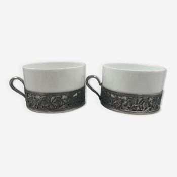 Tasses en porcelaine de Limoges et étain de France