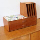 Console, Scandinavian shelf to place or wall in teak and Josef Frank pattern paper