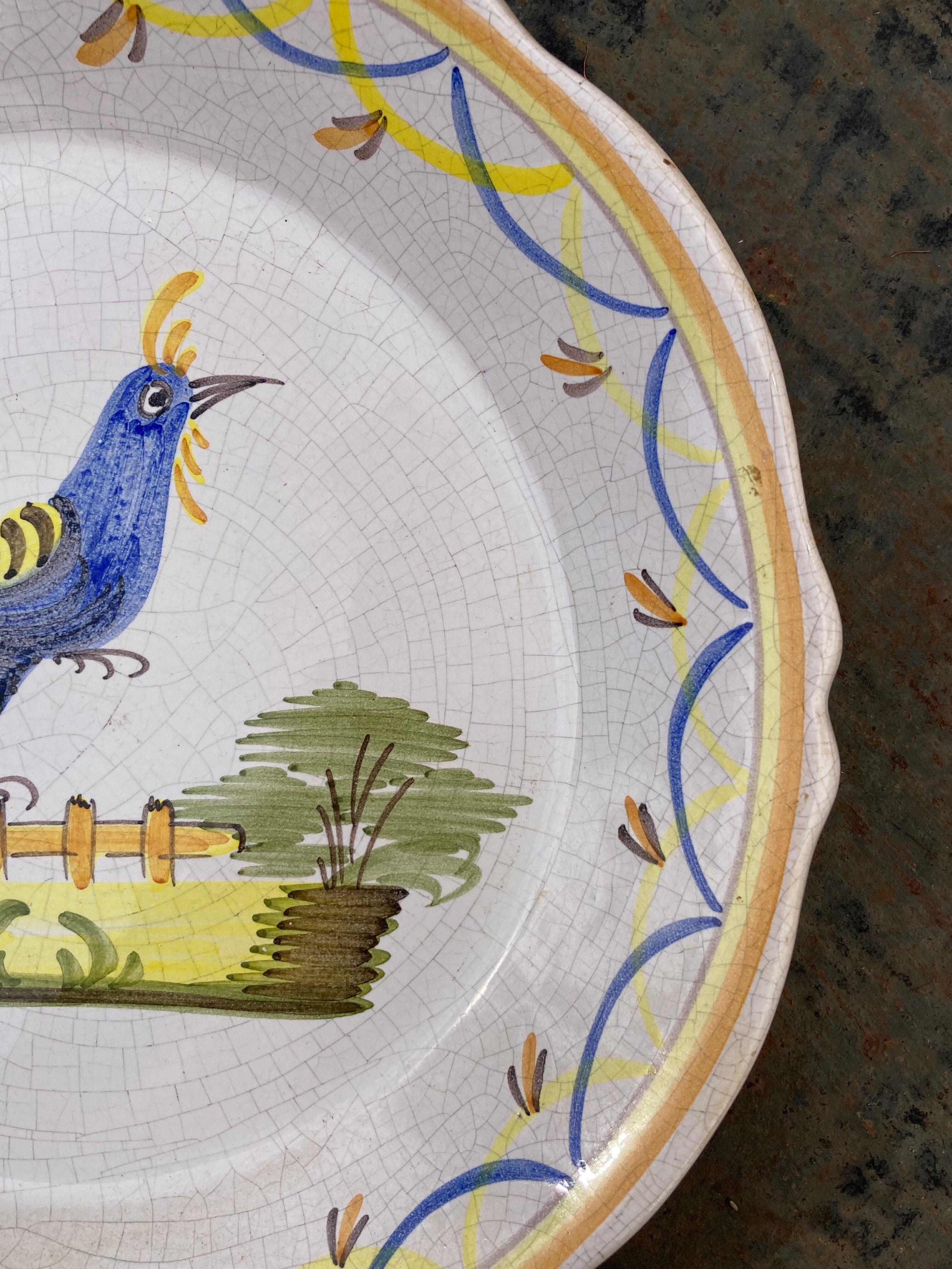 Quimper plate signed with rooster decoration in yellow enamelled ceramic old
