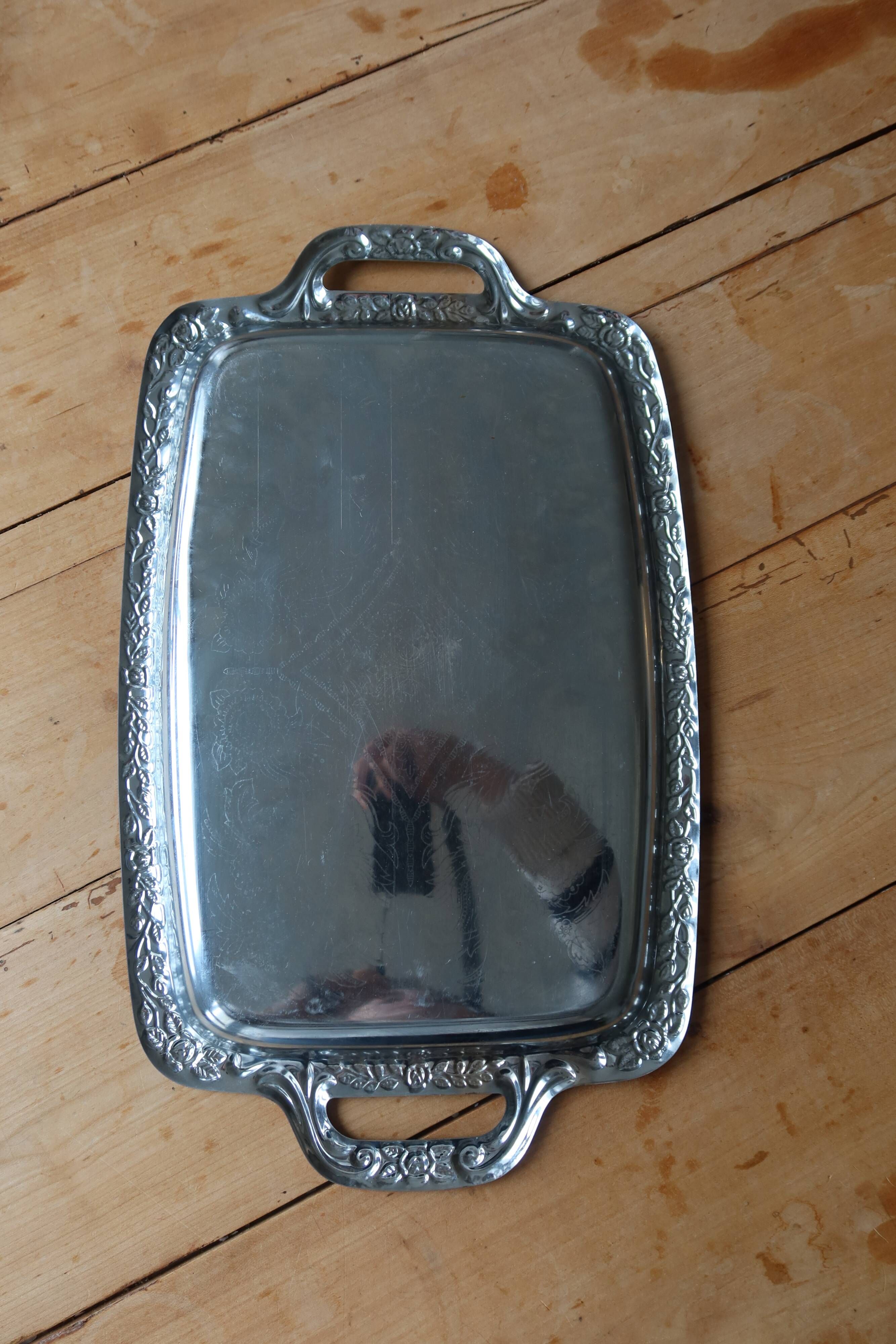 Vintage rectangular silver-plated tray - Engraved pattern