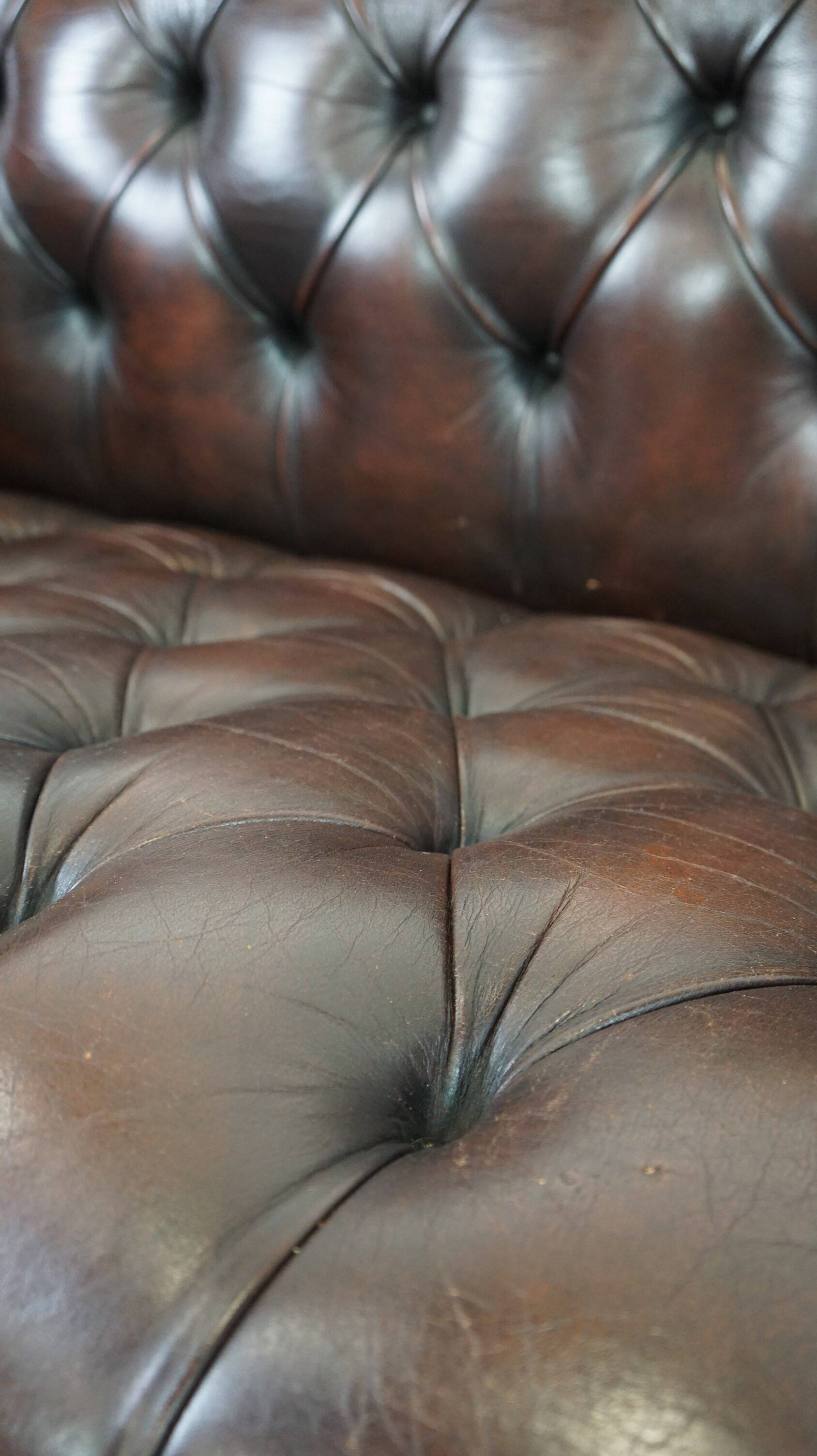 Dark-flamed english chesterfield 2.5-seater sofa/button seat