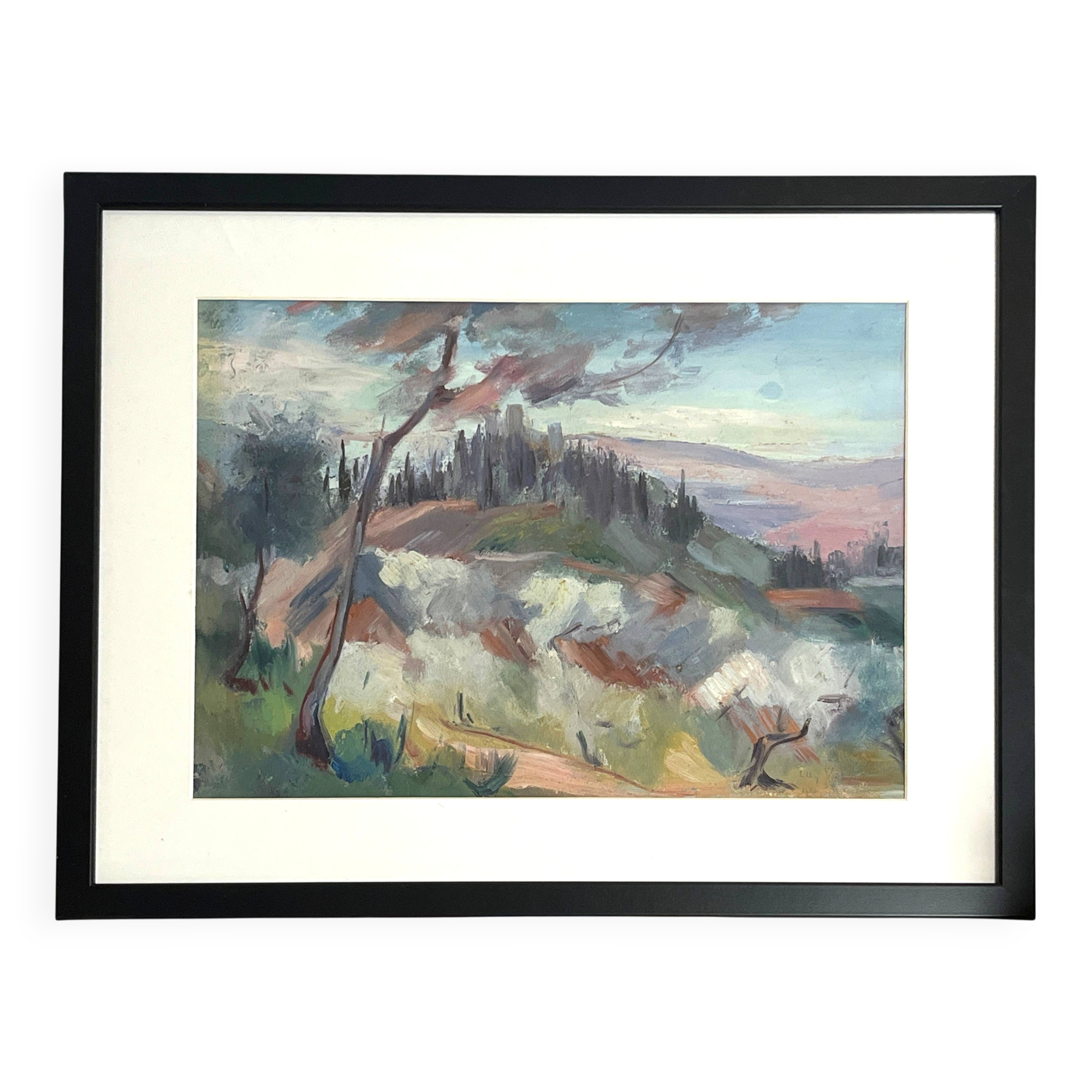 Oil on Canson, landscape located in Italy, signed mid 20th century.