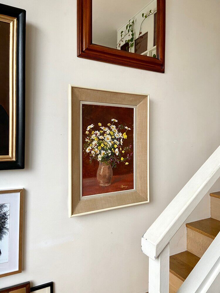 Framed floral oil painting