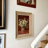 Framed floral oil painting
