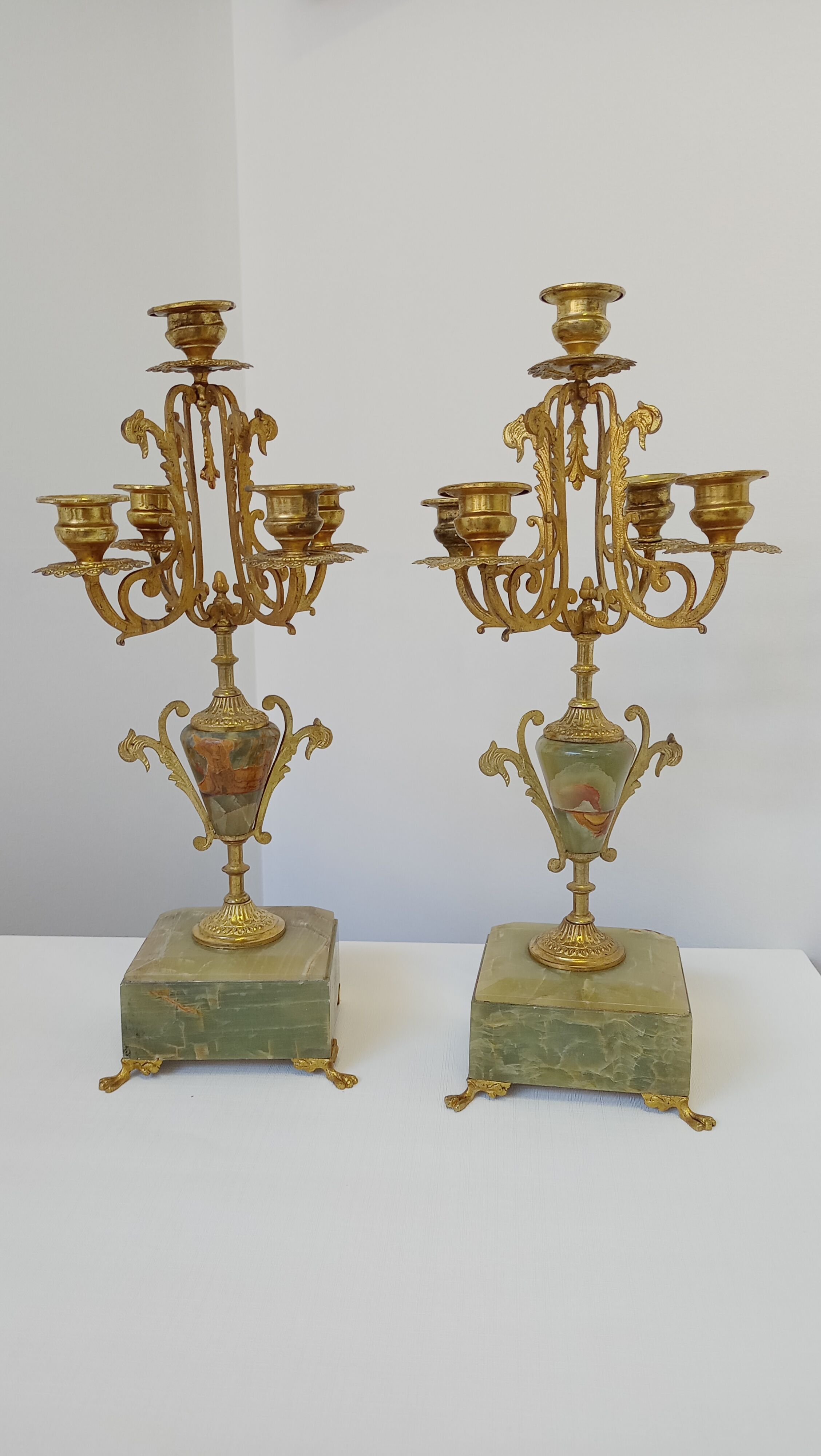 Two onyx candle holders