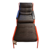 Fauteuil et pouf Maggiolina –Design Marco Zanuso – Cuir & Structure orange
