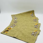 Lot de 4 sets de table vintage brodés en toile de jute