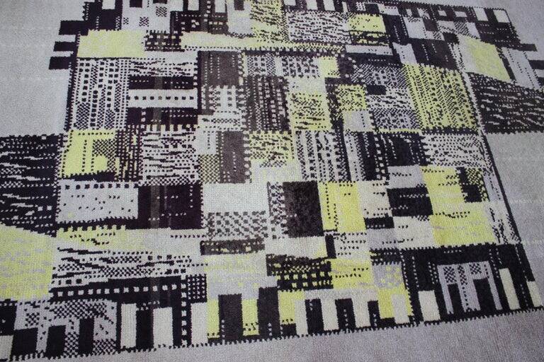 Rare beautiful hand made abstract design wool carpet / rug, 1940s