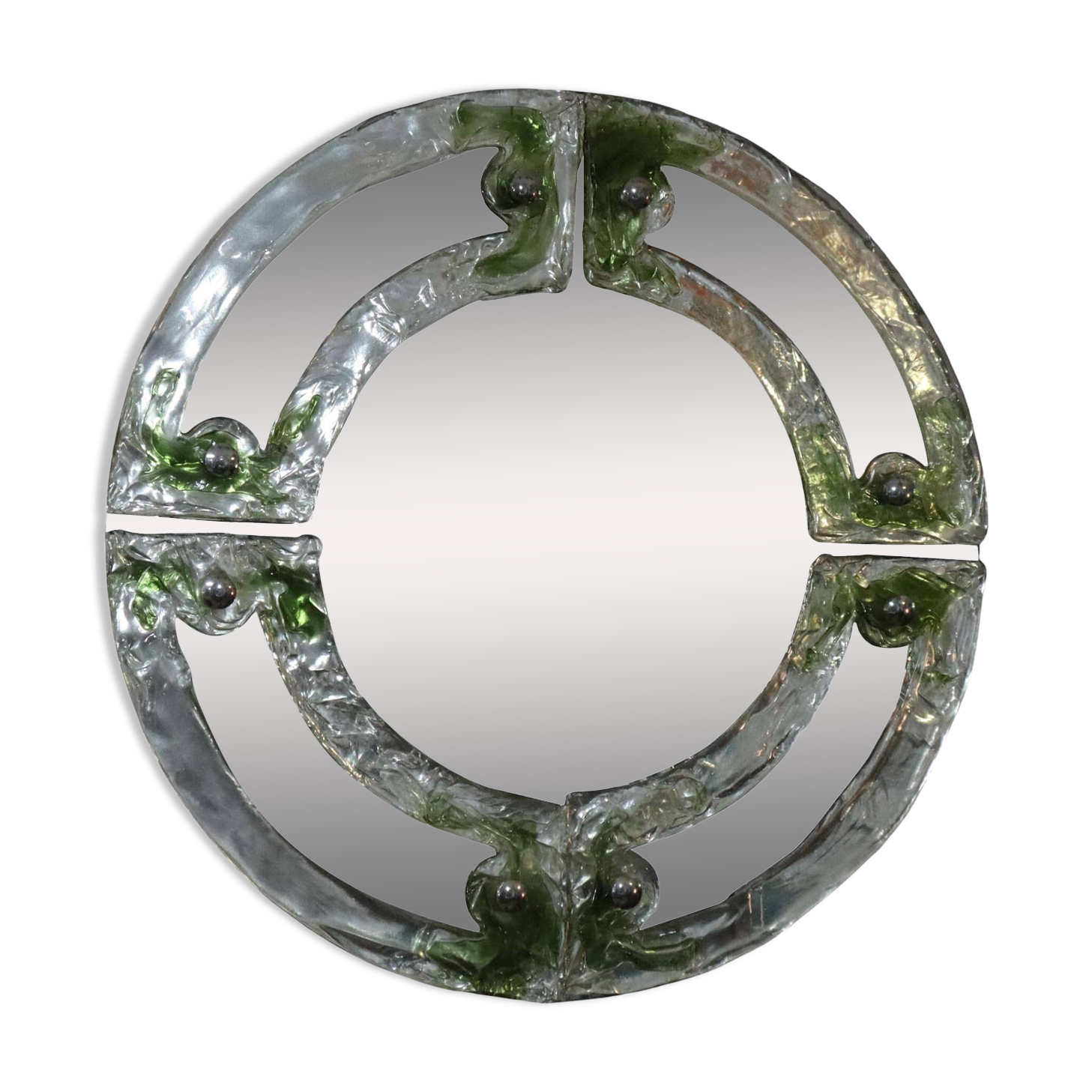 Mid-century round green Murano glass Italian mirror by Mazzega, 1960s