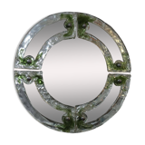 Mid-century round green Murano glass Italian mirror by Mazzega, 1960s