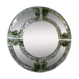 Mid-century round green Murano glass Italian mirror by Mazzega, 1960s