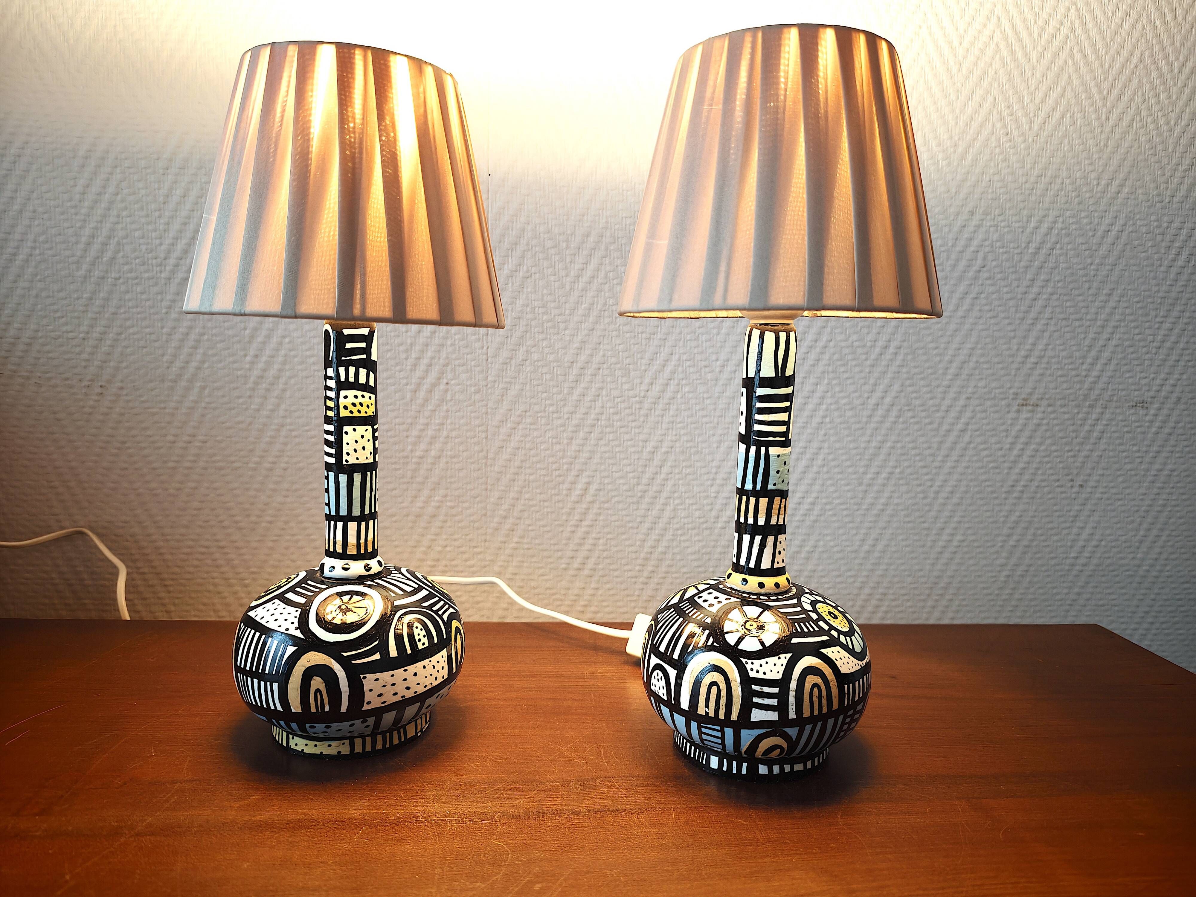Pair of Spanish painted wooden lamps