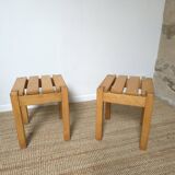 2 solid beech wood stools 1980