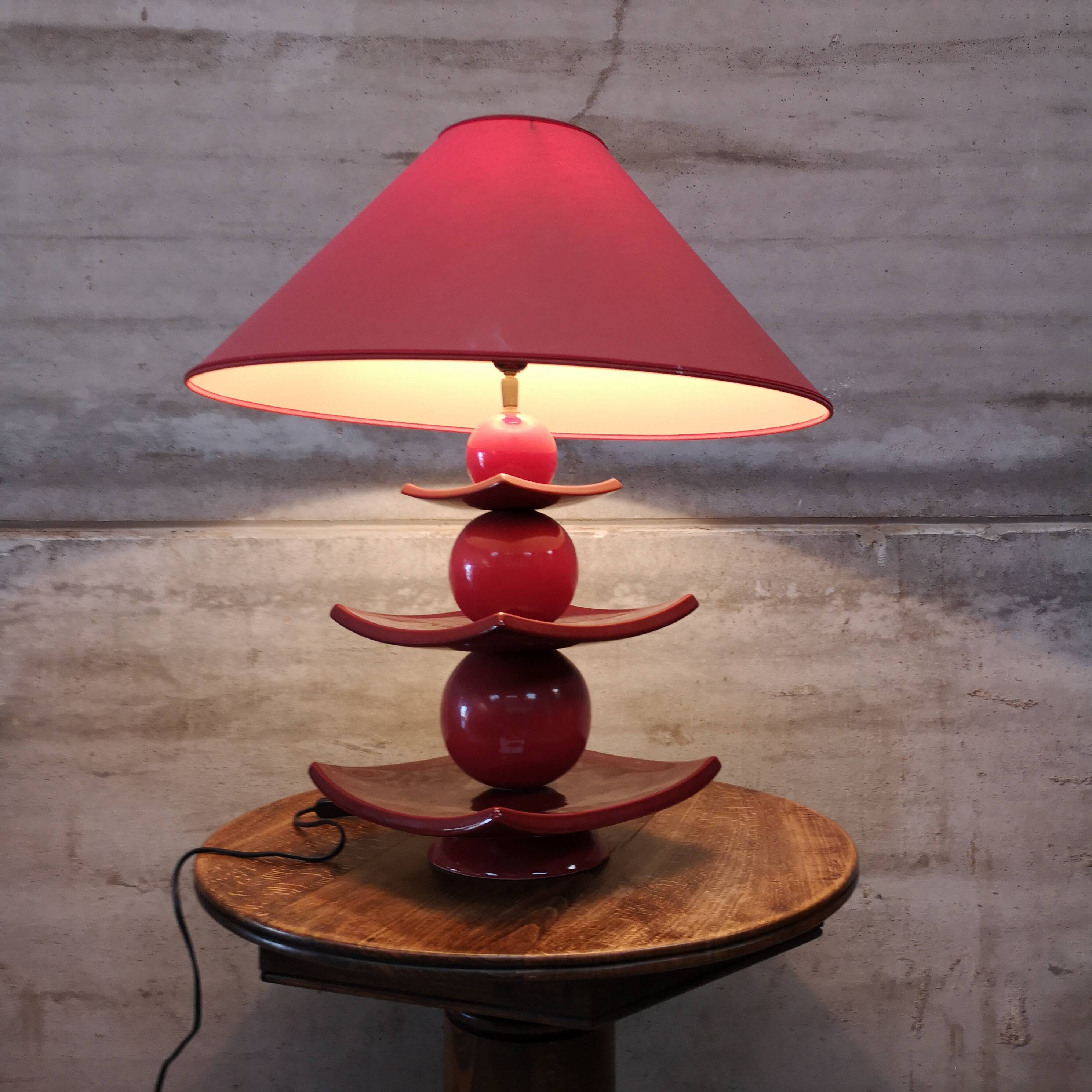 Lampe postmoderne Pagode XXL Drimmer en céramique rouge, 1980