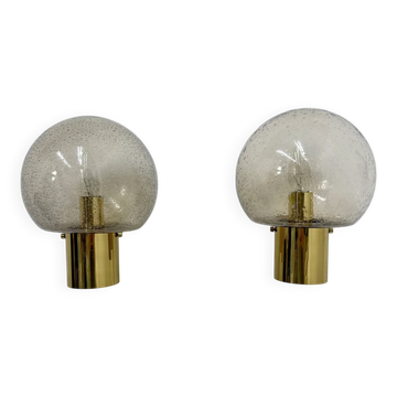 Mid-century Limburg Glashütte wall light brass with smoked bubble glass, 1970s