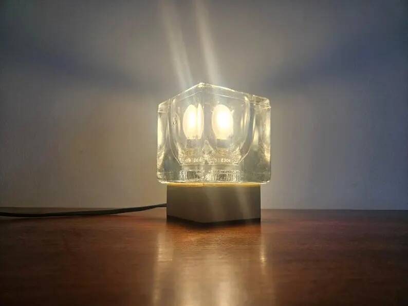 Midcentury Rare Ice Cube Glass Table Lamp, Peill & Putzler, Germany, 1970s