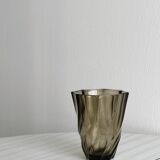 Smoked glass vase with twisted design