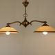 French Mid Century Bronze Billiard Light 2 Cream Amber Round Glass Shades 3921