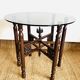 Moroccan hexagonal carved wood side table with glass top
