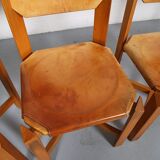 Set of 4 dining chairs elm wood cognac leather