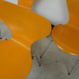 3 yellow chairs series 7 by Arne Jacobsen edited by Fritz Hansen, 1980s