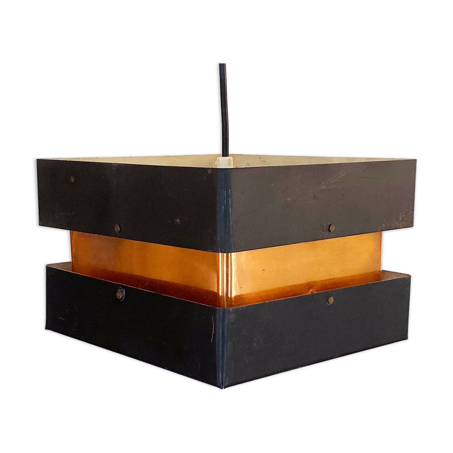 Pendant light in copper and black metal. denmark 1960s