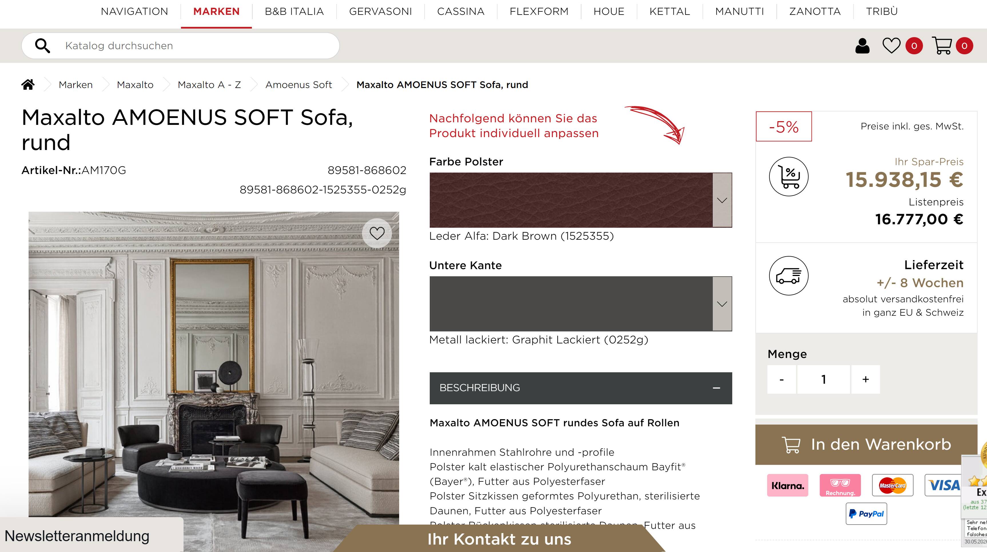 B&B Italia / Maxalto Amoenus swivel loveseat / sofa – Antonio Citterio
