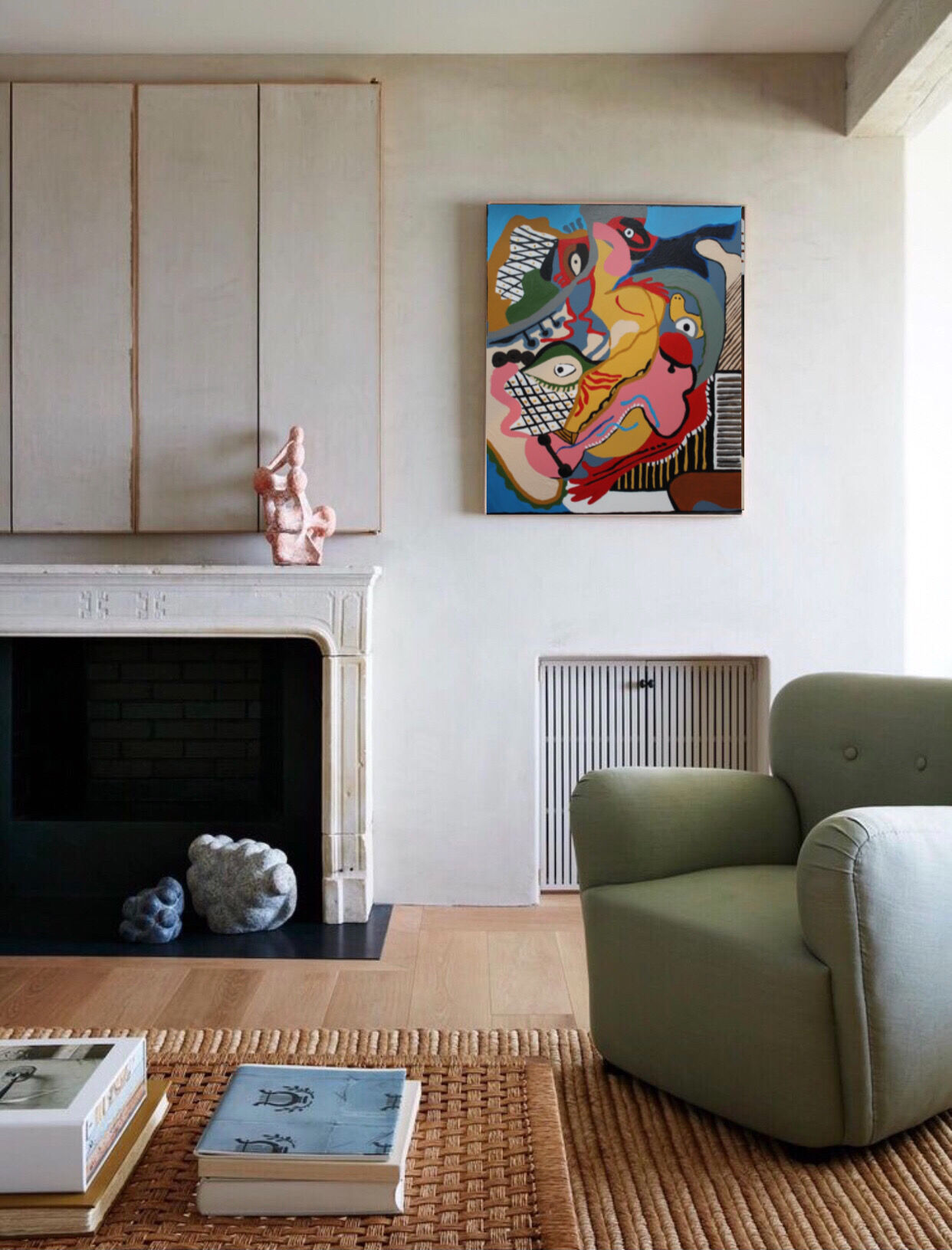 Cubist painting in colored acrylic "Sexual kiss"