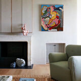 Cubist painting in colored acrylic "Sexual kiss"