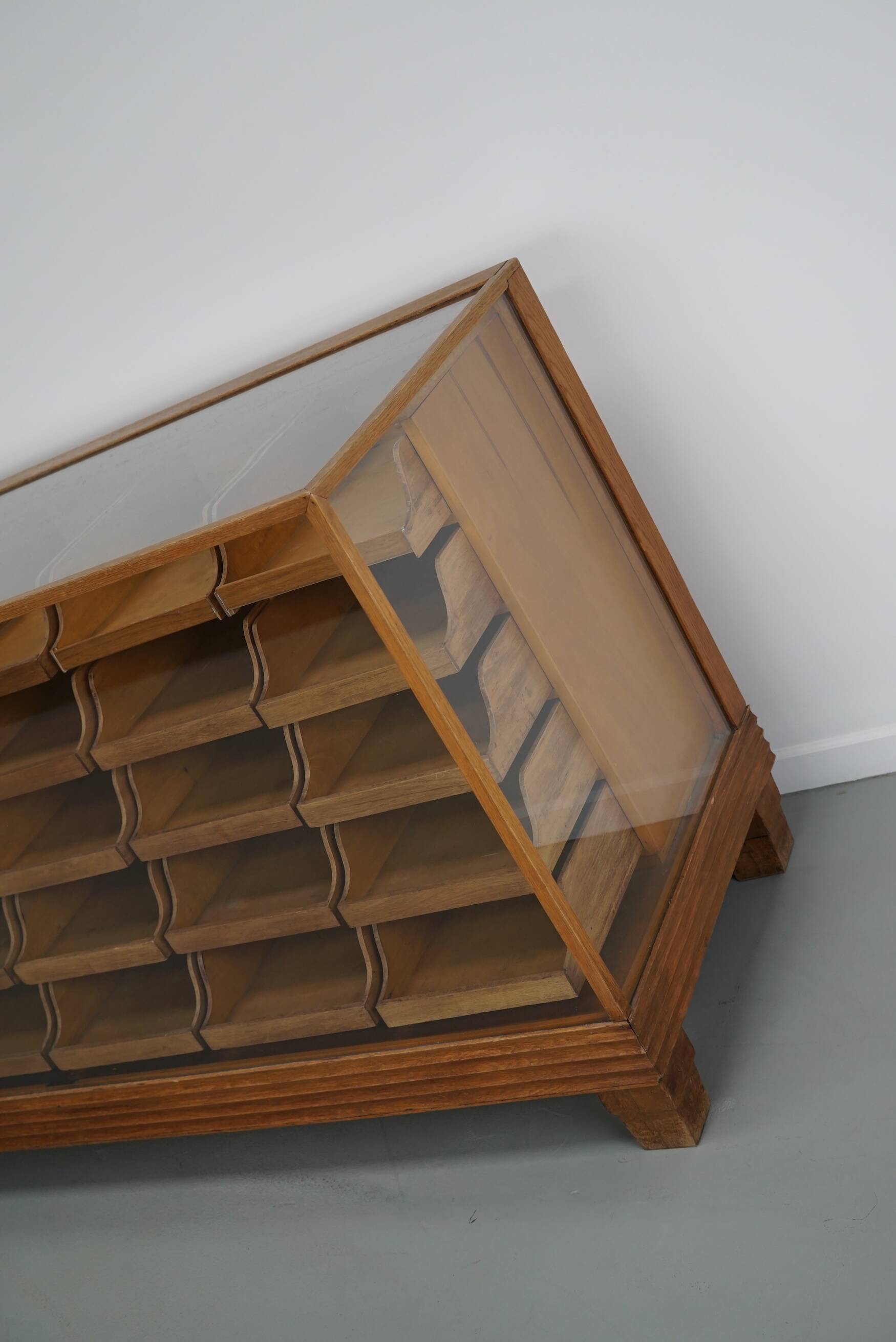 Antique British maple & oak haberdashery cabinet or shop counter, 1930s