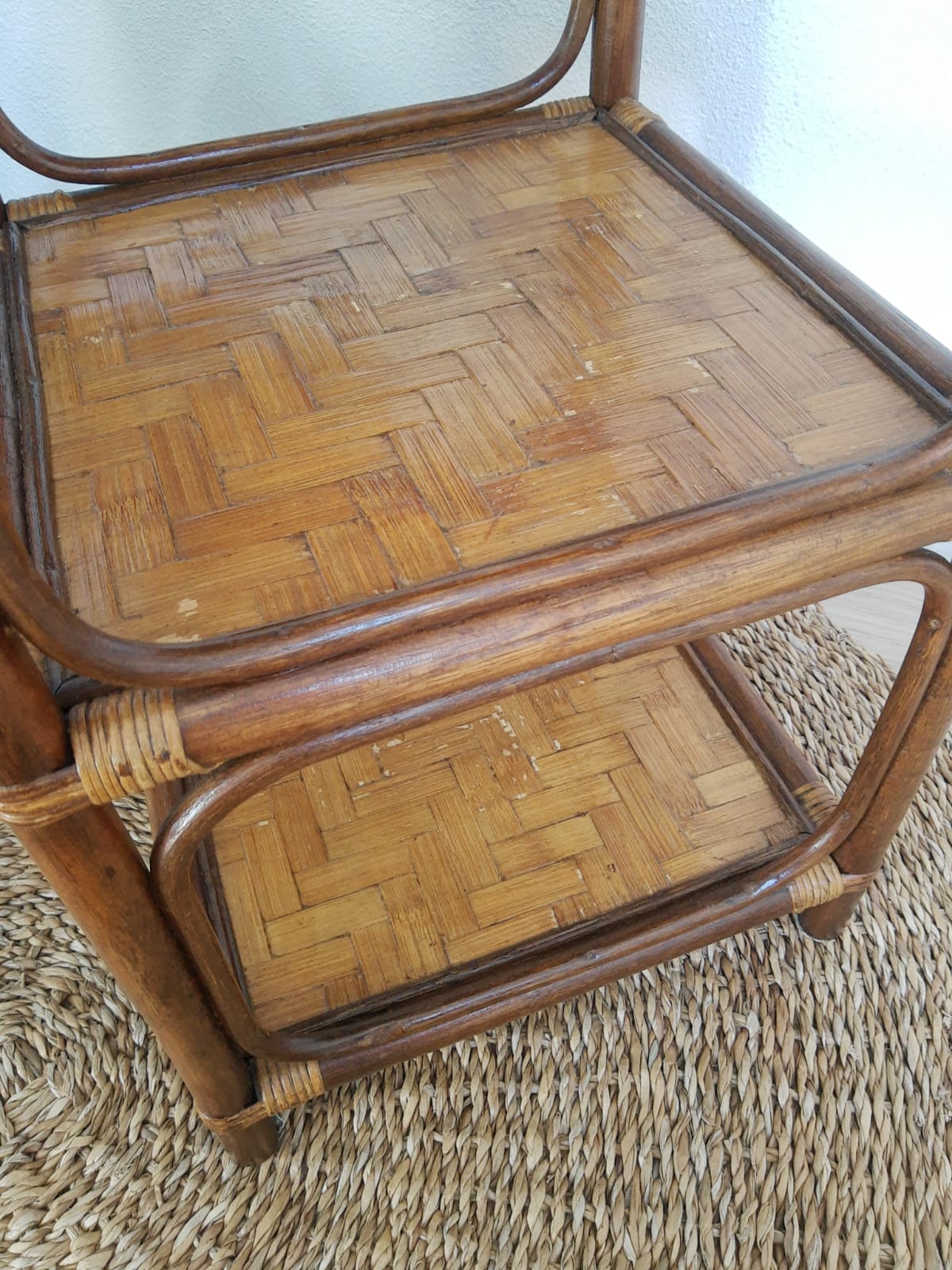 3-tier rattan and bamboo shelf from the 70s vintage