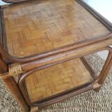 3-tier rattan and bamboo shelf from the 70s vintage