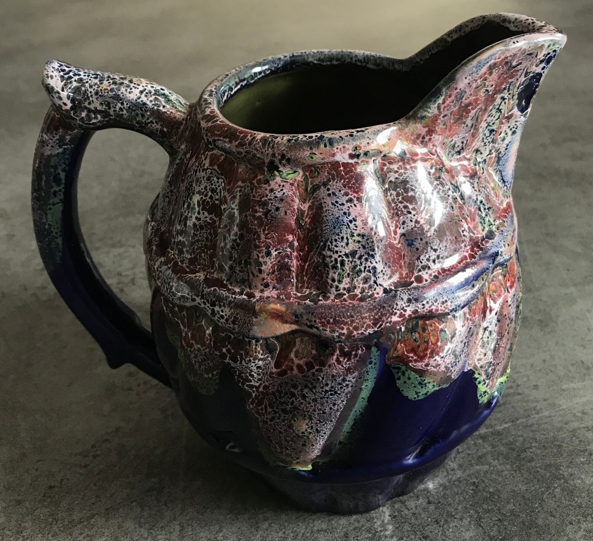 Old pitcher in porcelain stoneware flammé st amand de puisaye signed gaubier
