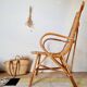 Fauteuil ancien en rotin large dossier