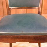 Art Deco set of four Jaguar green wooden and leatherette chairs, circa 1950