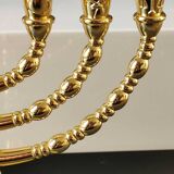 Menorah/Jewish/Hebrew candlestick with 7 arms of light. Engraved with the symbols of the 12 tribes of Israel/Holyland inscription. In gold metal. Size 20 x 16 cm