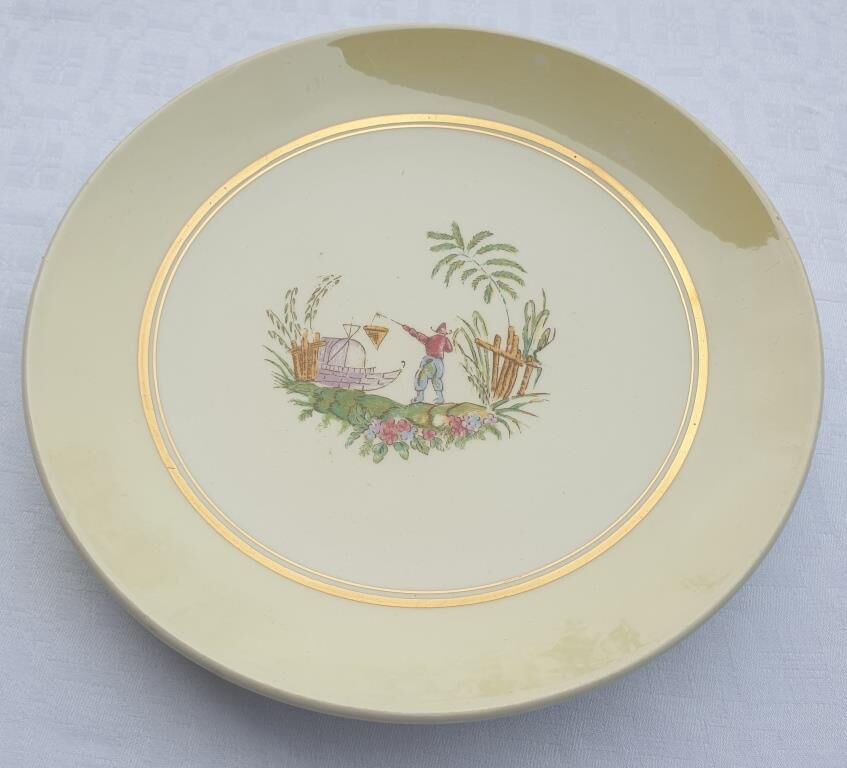 Set 12 plates Gien 1960 Japanese gardens variations in minor yellow