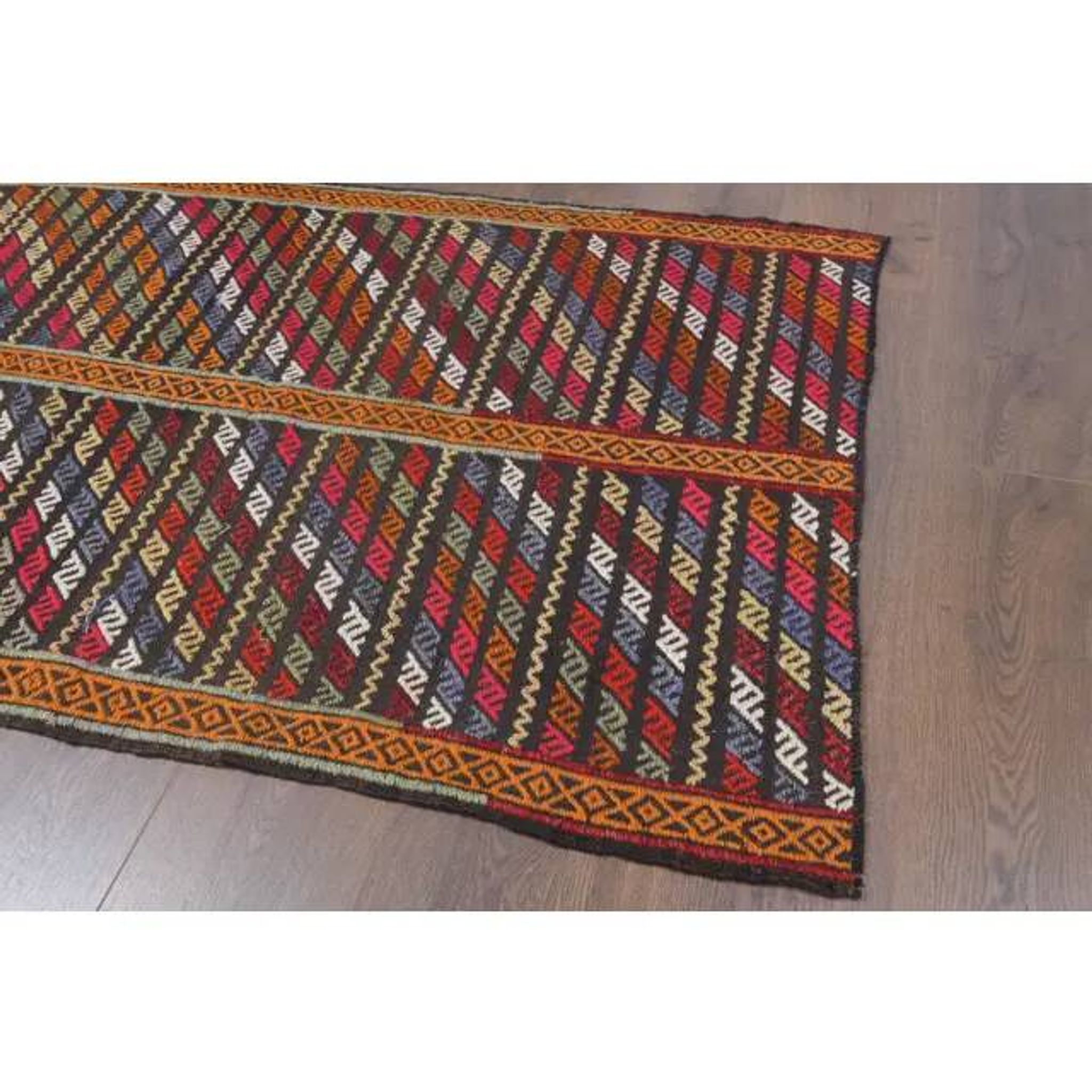 Vintage Turkish Oushak Handmade Wool Cotton Orange Kilim Area Rug 85x130